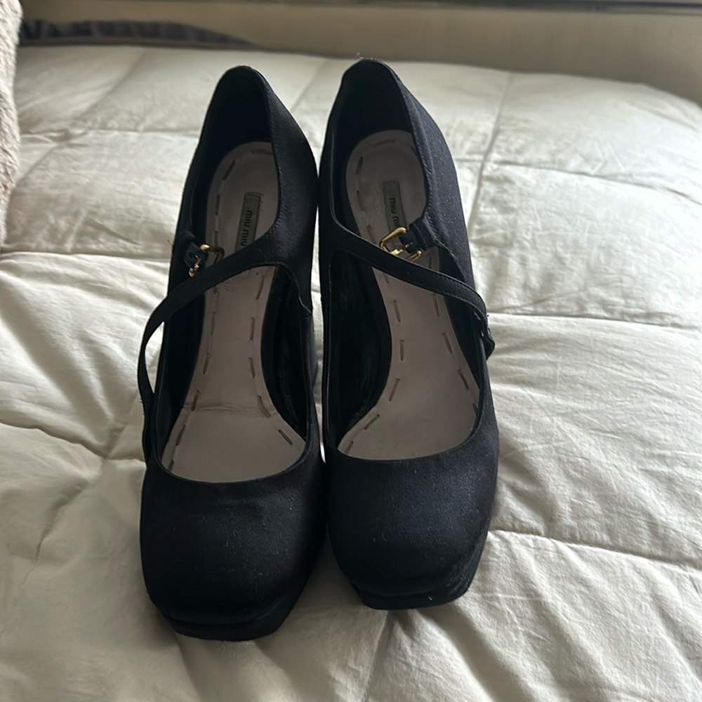 Miu Miu size 37 5 inch heels.  black satin